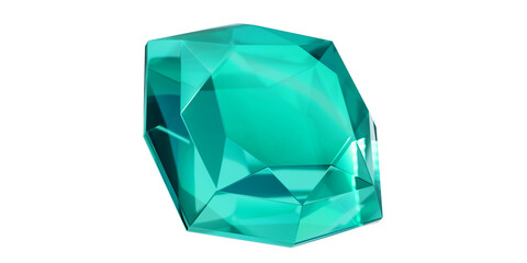 Aquamarine Gem on transparent background, turquoise gemstone diamond isolated.