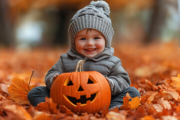 Autumn Design - Pumpkin And Child