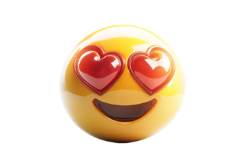 a yellow smiley face with red hearts on it