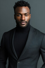 Obraz premium A stunning portrait of a fashion-forward man against a gray background highlights his impeccable style and sophistication