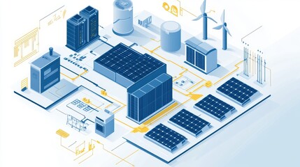Obraz premium Outline of smart grid solution featuring solar energy storage