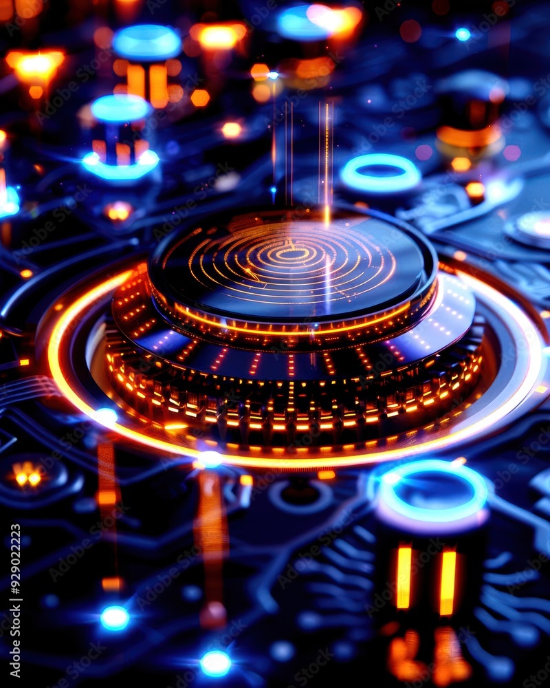 Poster abstract technology image featuring luminous circuit patterns and futuristic elements, ideal for dig