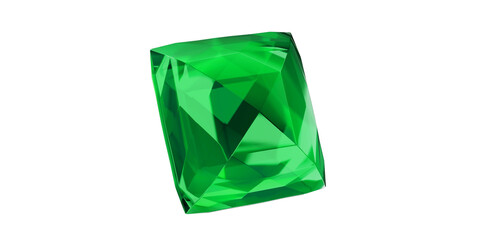 Emerald Gem on transparent background, green gemstone diamond isolated.