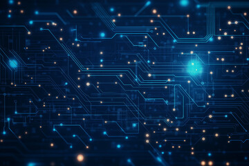 Obraz premium A blue and black image of a circuit board with many small squares and dots