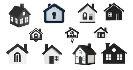 Fototapeta premium Black and White Home Address Icon Isolated on transparent Background PNG, graphics resources 