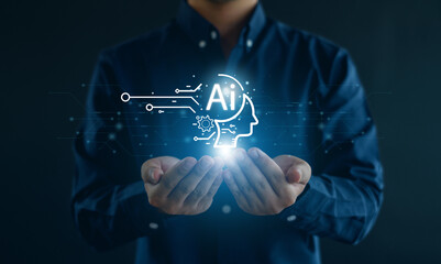 Ai technology.  AI Learning and Artificial Intelligence Concept,Using command prompt for generates...