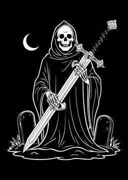 recommend clip art: Grim reaper with sword tshirt tattoo design dark art illustration isolated on white