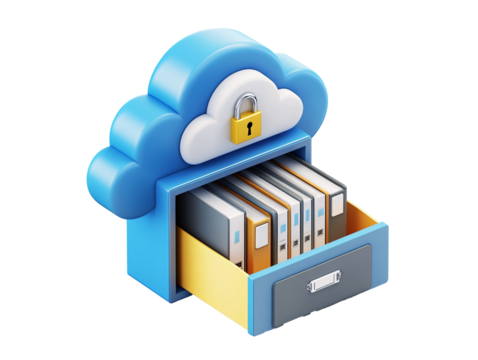 a blue cloud shaped file cabinet with files in it