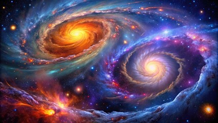Fototapeta premium Swirling galaxies and nebulas in vibrant cosmic patterns, galaxy, nebula, colorful, space, stars, universe, celestial