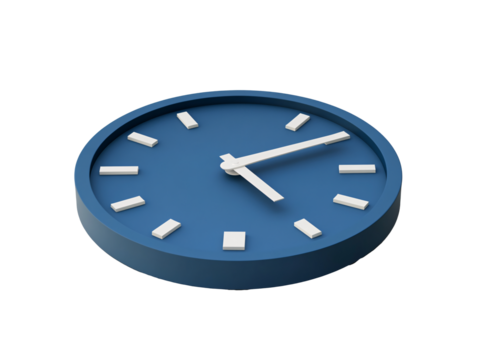 a blue clock with white hands