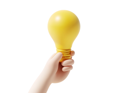 a cartoon hand holding a yellow light bulb