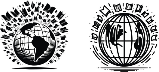 world and global silhouette with the book.