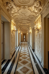 Fototapeta premium The hall of a luxury home exudes opulence with its Baroque interior