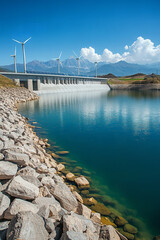 Fototapeta premium The renewable energy concept is represented through a harmonious blend of various sustainable sources
