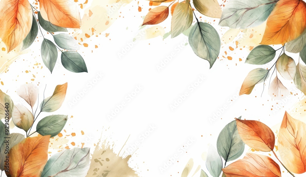 Aufkleber autumn background with watercolor leaves and white space for text, beautiful autumn background with 