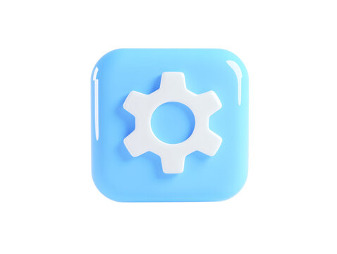 a blue square with a white gear in the center