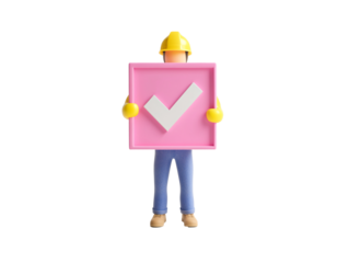 a toy figure holding a pink sign
