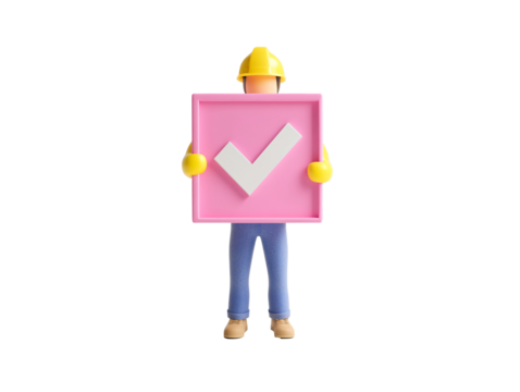 a toy figure holding a pink sign