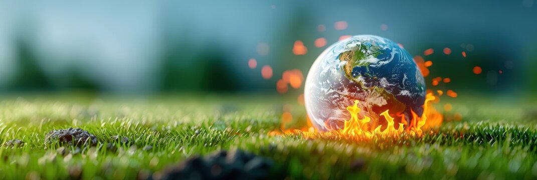 Earth on fire symbolizing environmental issues, climate change, and global warming, causing concern for the future of our planet.