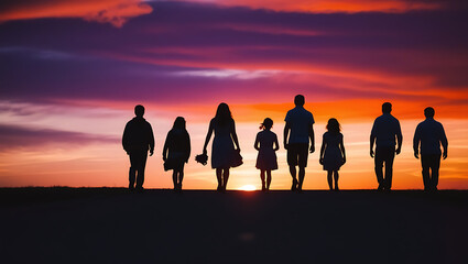 Fototapeta premium Silhouetted Group of People Enjoying a Sunset Together