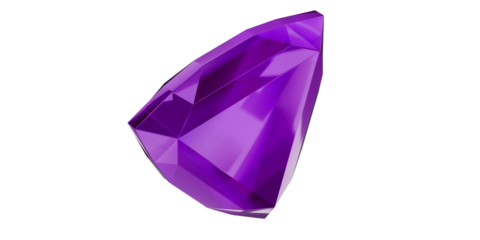 Amethyst Gem on transparent background, purple gemstone diamond isolated.
