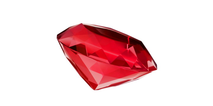 Ruby Gem on transparent background, red gemstone diamond isolated.