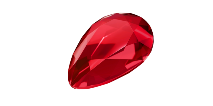 Ruby Gem on transparent background, red gemstone diamond isolated.