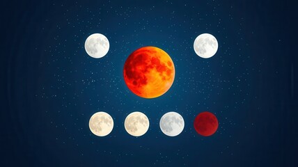 Naklejka premium Moon phases with focus on supermoon, astronomy infographic, flat design illustration