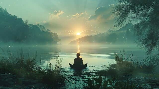 Yoga Practitioner in Meditative Pose with Visible Radiant Sushumna Energy Ascending from Spine in a Serene Landscape