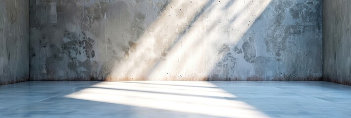 Empty concrete room with sunlight streaming through. Ideal for backgrounds or architectural design concepts.