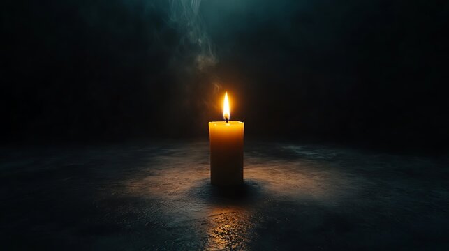 Cinematic Image of Burning Candle in Dark Space Symbolizing Hope