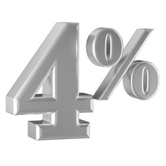 4 Percent Off Sale . Silver Number 3D Render