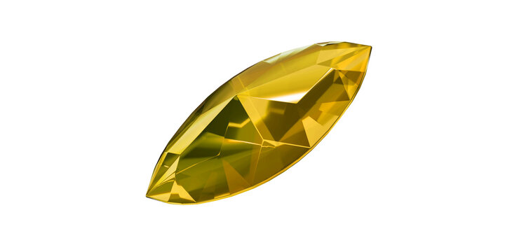 Topaz Gem on transparent background, yellow gemstone diamond isolated.