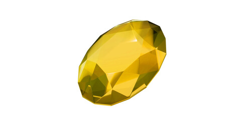 Topaz Gem on transparent background, yellow gemstone diamond isolated.