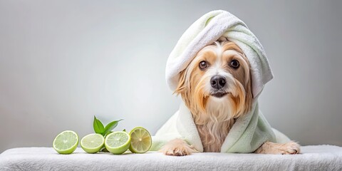 Pampered pet enjoying luxury grooming in a spa salon, dog, grooming, pet, spa, salon, pampering, luxury, treatment, relaxation, cute
