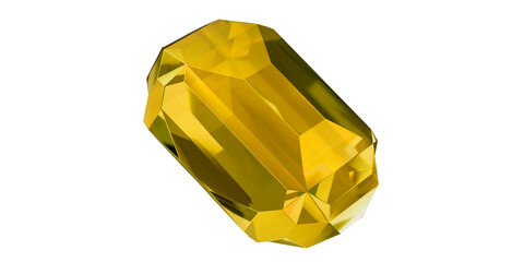 Topaz Gem on transparent background, yellow gemstone diamond isolated.