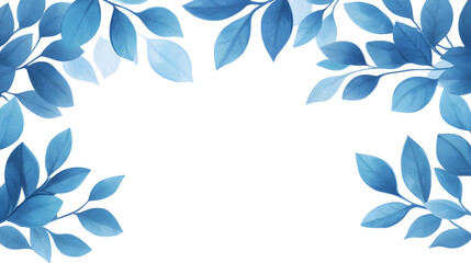 Fototapeta premium A frame of blue leaves with a black background. The leaves are arranged in a circular pattern around the empty space.