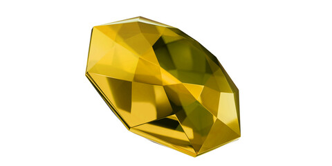 Topaz Gem on transparent background, yellow gemstone diamond isolated.