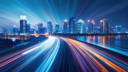 Fototapeta premium Cityscape Night Lights with Highway