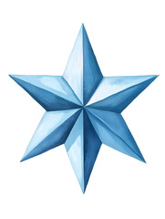 Obraz premium A simple, blue, five-pointed star with a white outline. The star is rendered in a watercolor style.