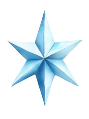 Obraz premium A single, blue, six-pointed star on a black background. The star is shiny and has a metallic look.