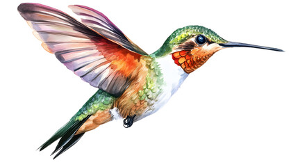 Obraz premium A vibrant hummingbird in mid-flight, showcasing its intricate feathers and delicate beak.