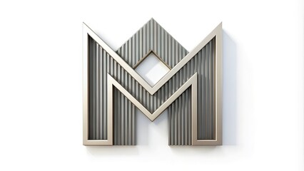 Fototapeta premium Modern minimalist home icon with a bold serif alphabet M made up of straight lines and right angles, set against a clean white background.