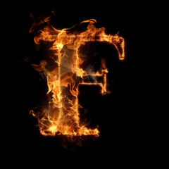 Fototapeta premium Fire text effect F on black background