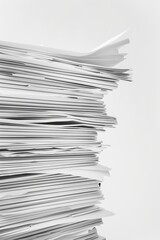 Close-up of a stack of papers against a white background, emphasizing their crispness organization