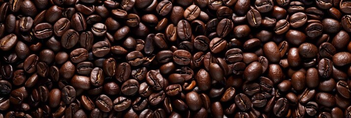 Coffee beans arranged to form a textured background, highlighting their rich color and intricate