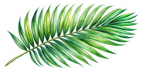 Watercolor painting of a detailed palm leaf, aquarela, tropical, botanical, artistic, vibrant, green, nature, natural