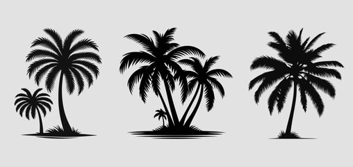 palm trees silhouette vector set