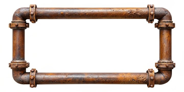 Rusty old iron pipe frame with copy space area , rustic, vintage, industrial, metal, weathered, textured, background, empty, space