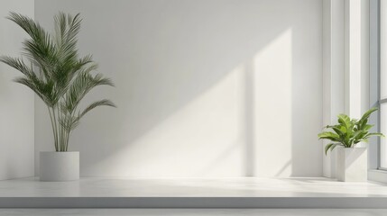Fototapeta premium White Room Interior with Two Plants and a Window